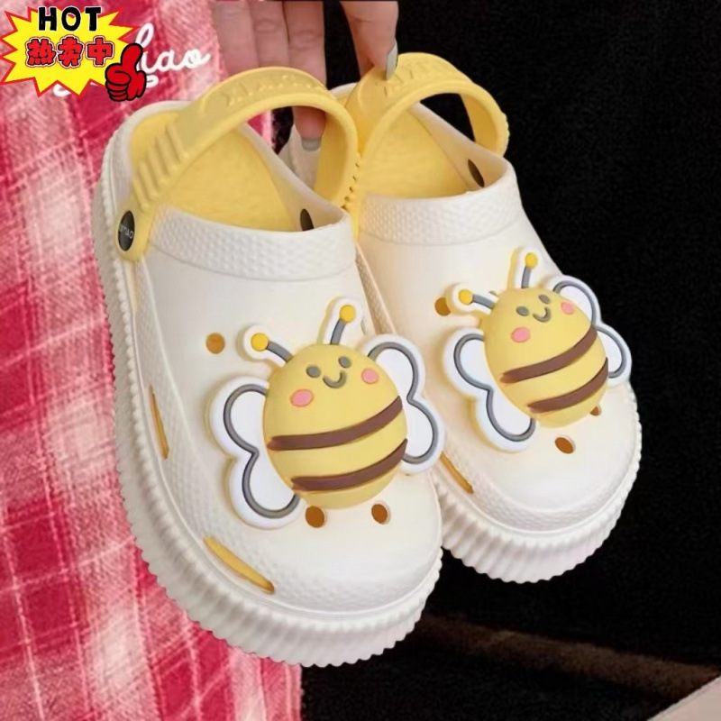 增高洞洞鞋女款外穿高跟松糕凉鞋DIY防滑包头沙滩凉鞋学生凉拖鞋