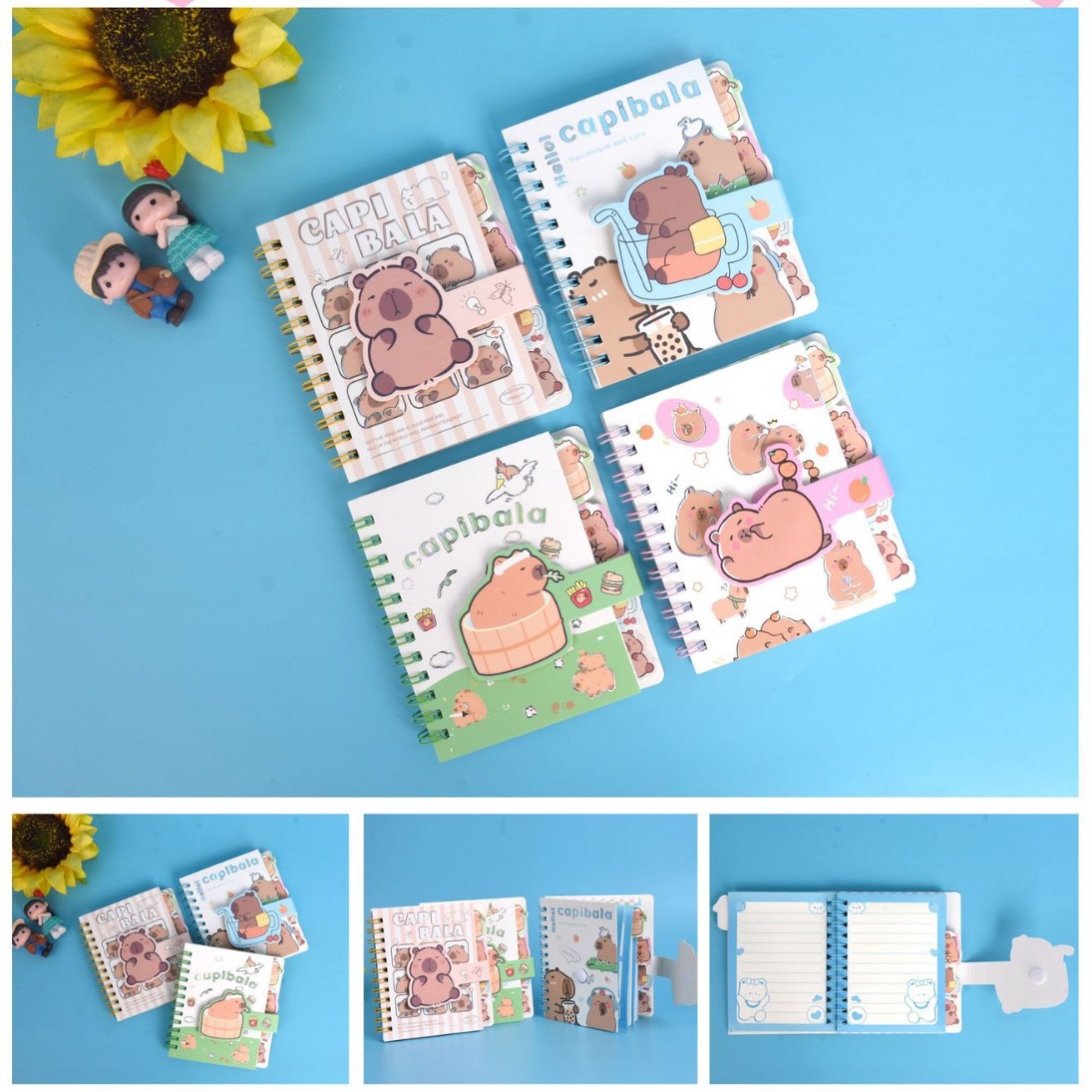 Caricatura encantadora Stevie Capibala oso pequeño Maculome cuadrado clasificador de bobinas cuaderno de papelero