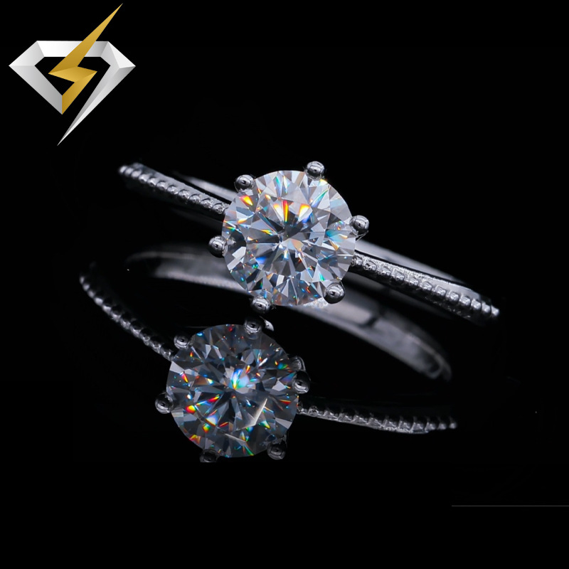 莫桑石银戒指 1克拉D色莫桑钻戒 六爪纯银戒指 女 厂家直销批发|ms