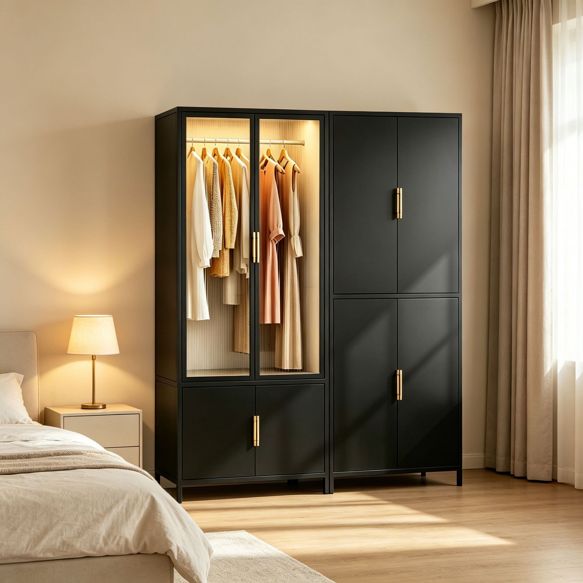 Home-use steel wardrobe, bedroom dust-proof closet, rental room hanging rack, simple metal storage cabinet, clothes organizer