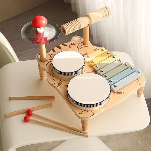 Wooden Early Education Kindergarten Baby Desktop Multifunctional Percussion Instrument Knocking Piano Drum Brain Development Toy