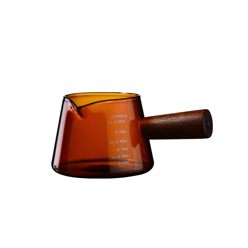 Yingdu Wooden Handle Milk Jug Coffee Small Milk Cup Espresso Cup Coffee Utensil Extraction Scale Measuring Cup Milk Cup with Handle