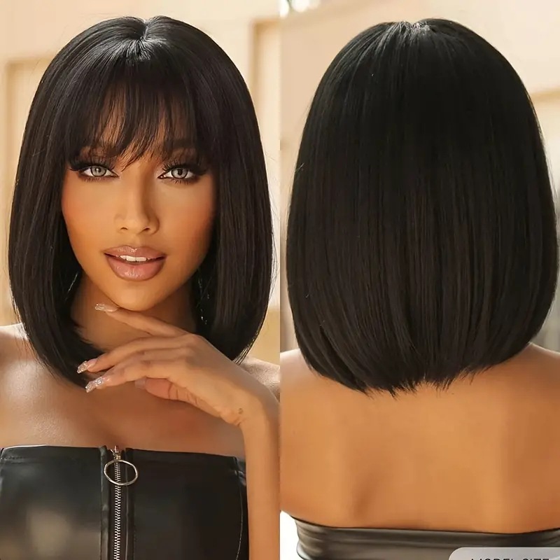 Bob Wig Synthetic Hair With Air Bangs Medium Length Style_voghion.com