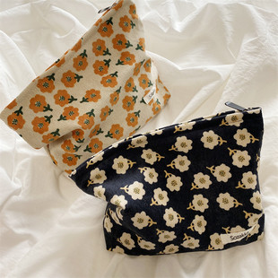 110223 Corduroy Plum Blossom Cosmetic Bag Portable Handheld Coin Purse Women's Ins Japanese Style Artistic Storage Bag