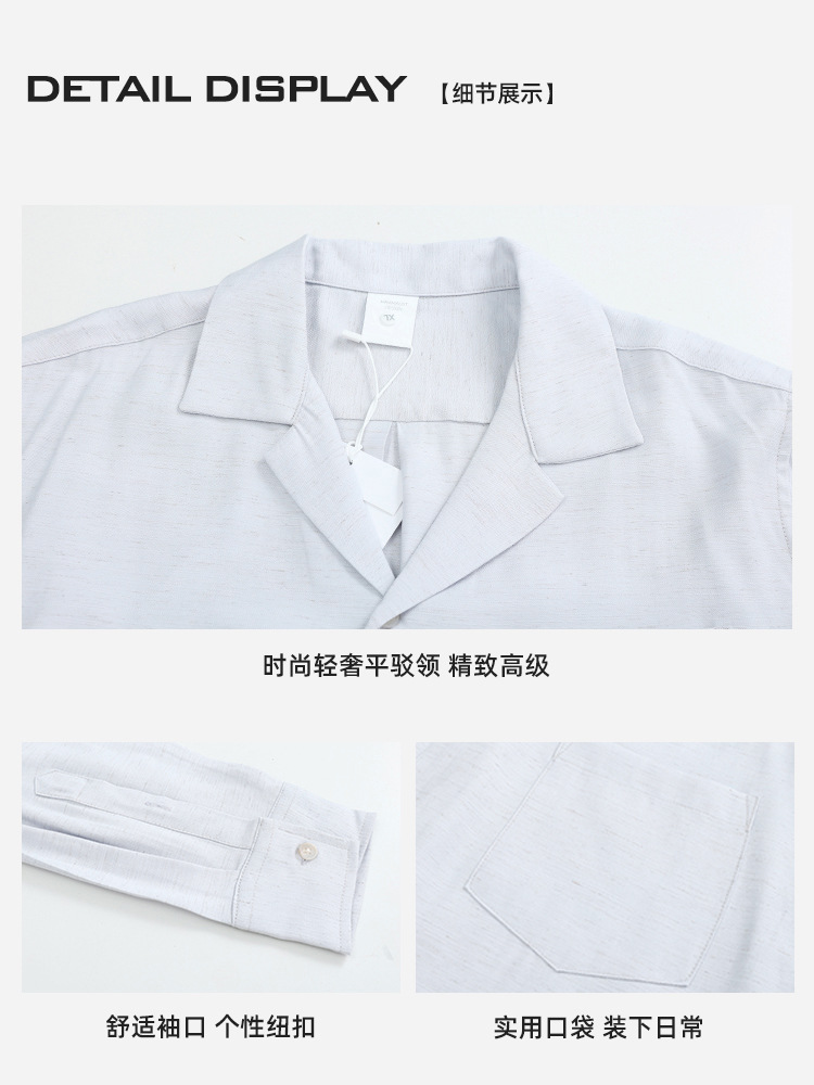 2025 camisa de lino ligera de lujo nuevo estilo de cuello gaviota japonés de bolsillo casual versátil camisa de manga larga hombre hombre