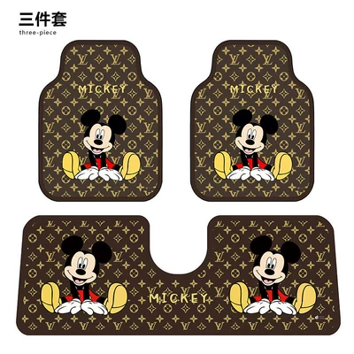 dirt-resistant, suitable for both driver and | Car Carpet - happy-mickey-three-piece-set-front-x2-one-piece-back-x1-diatom-mud