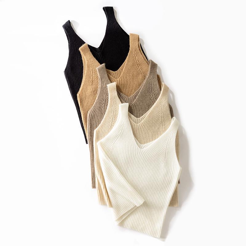 recommend! 100 Cashmere Camisole Women's V-neck Slim-fit Short Sleeveless Bottoming Sweater