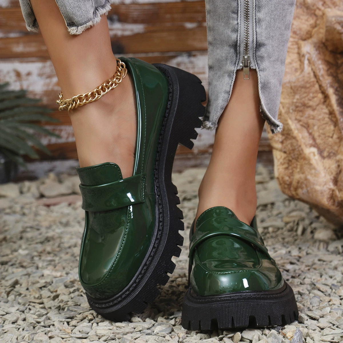 Footwear for leather shoes English style, fashionable loafers platform, plus size, Amazon, British style