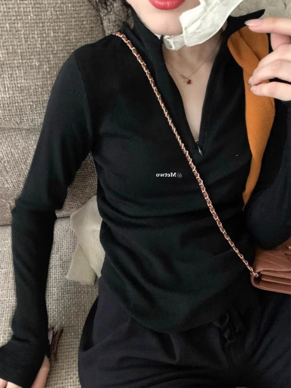 针织毛衣百搭新款拉链外套开衫立领长袖修身针织上衣女春秋打底衫|undefined