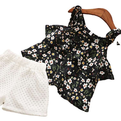 Women's Chiffon Set New Summer Outfit Children's Floral Tank Top Shorts Baby Stylish Two-Piece Direct Manufacturer Sale