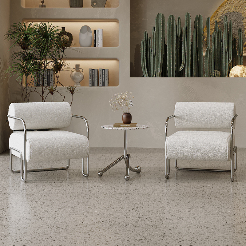 [패키지 더스크 화이트] 소파 의자 2개 + 직경 45CM 사이드 테이블