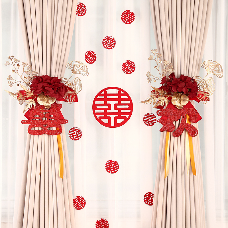 Marriage room curtain layout new room living room wedding tie decoration male room tie set wedding supplies complete set