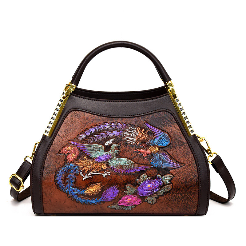 Luz de lujo de alta calidad retro nacional china en el viento de las madres mayores bolsas de mano en relieve de mujeres bolsas de hombro de un solo hombro