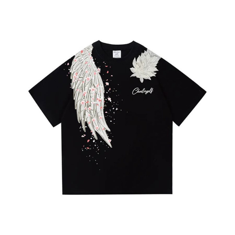 Charlie Golf Ten Thousand Needle American High Street Feather Wings Pattern Heavy Vintage Short-Sleeved T-Shirt Charlie Golf Ten Thousand Needle American High Street Feather Wings Pattern Heavy Vintage Short-Sleeved T-Shirt
