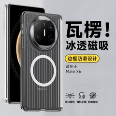 适用华为MATEX6瓦楞纹手机壳高透matex5磁吸中轴X3防摔硬壳保护套