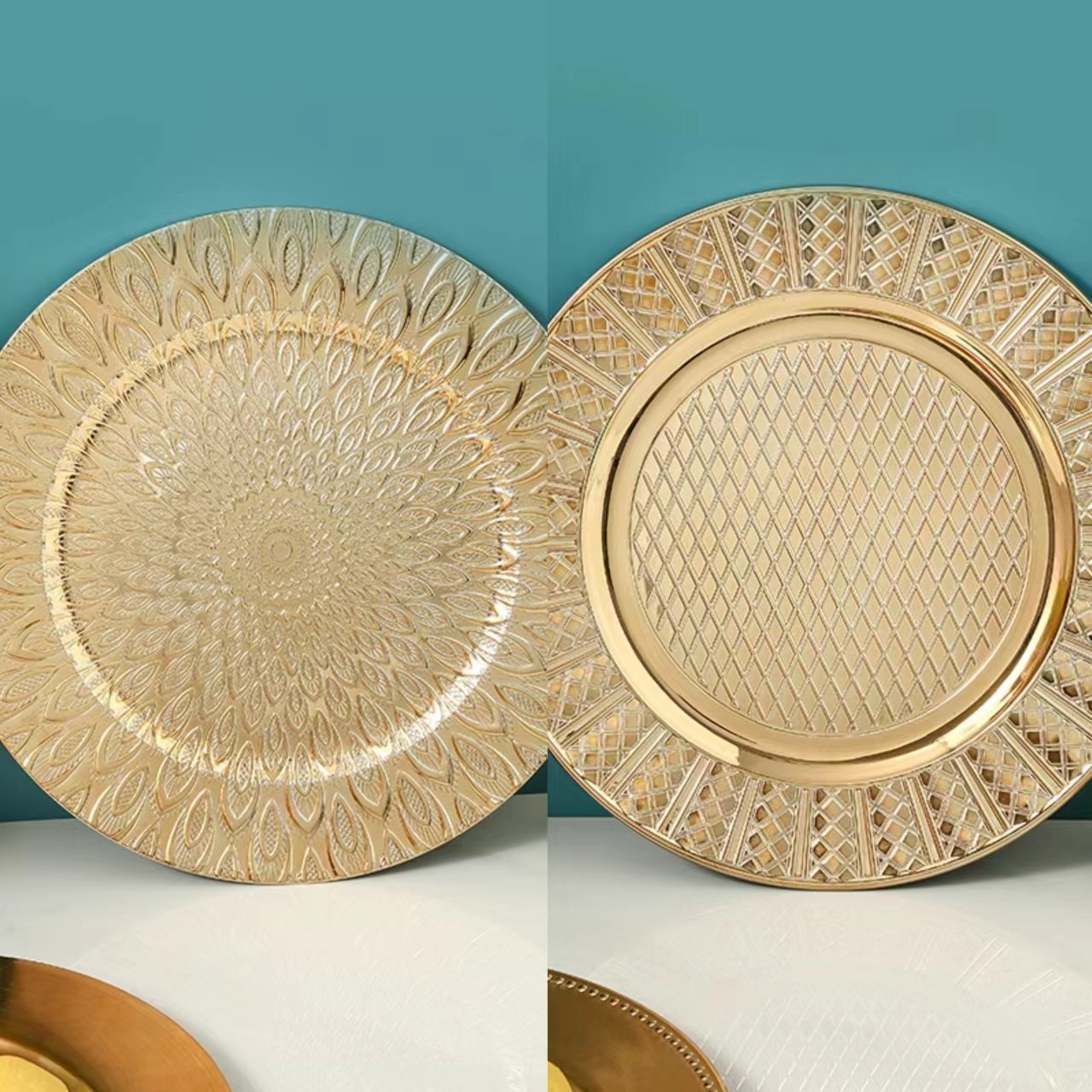 Arte de oro retro europeo sala de estar plato de decoración de bocadillos plato de pastel plato de banquete de hotel plato de almohadilla comercio exterior puede fijar