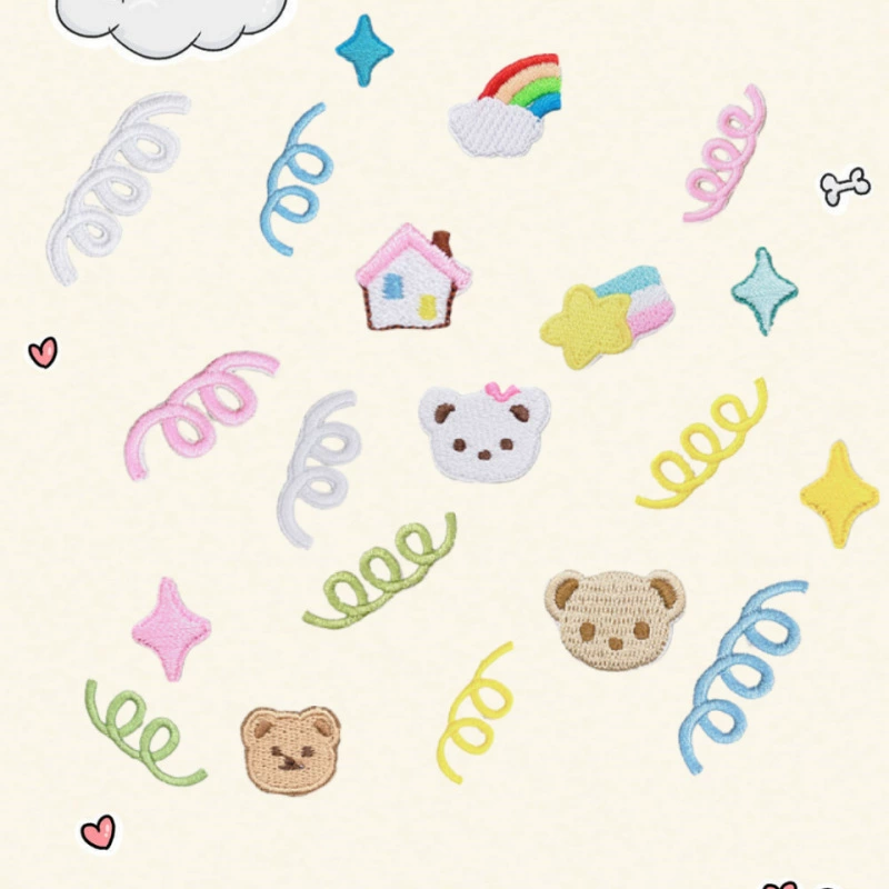 Симпатичные мультфильм красочные пружинные наклейки с вышивкой