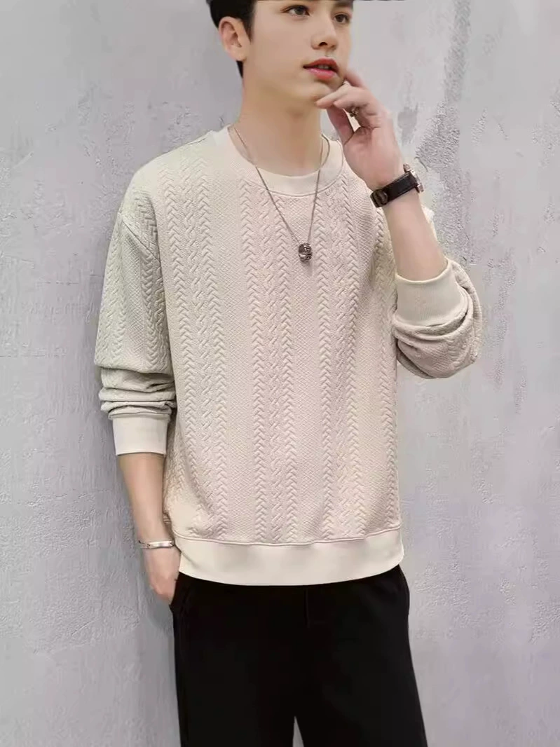 Толстовый весенне-осенний новый свободный с круглым вырезом с длинными рукавами топ модный мужской модный однотонный нижний свитер