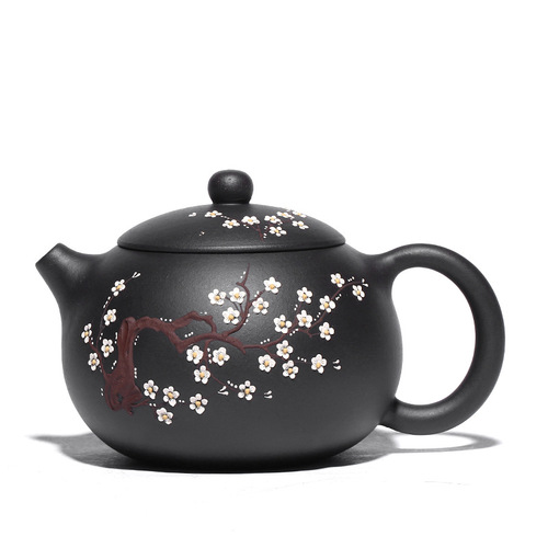 Large-scale Xishi teapot Yixing raw mineral black mud famous purple clay teapot hand-painted plum blossom Xishi teapot micro-business distribution
