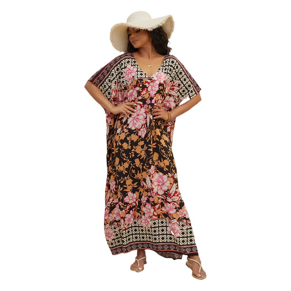 2024 nueva blusa de playa de rayón europea y americana falda larga bohemia camisa de protección solar de vacaciones traje de baño exterior M247