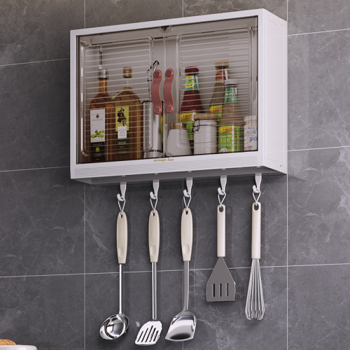 Wall-mounted cosmetics storage box kitchen condiments oil smoke sauce vinegar hanging punch-free traceless storage rack home