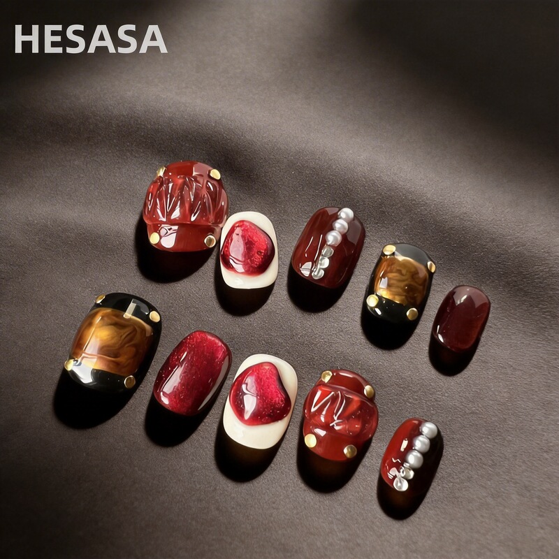 Sxrq | Ins Niche Design Style Pure Hand-Painted Manicure Ancora Red [Valentine's Day] Pure Handmade Wearable Manicure