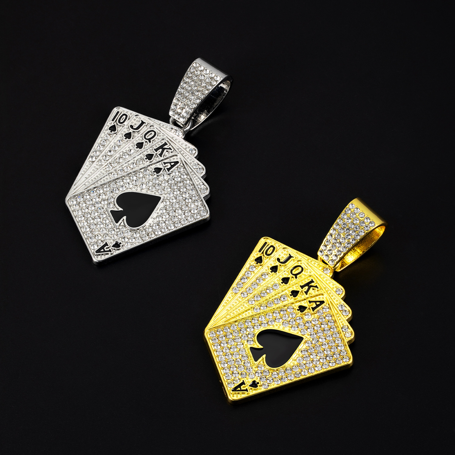 European And American Hip-hop Cuban Chain Full Diamond Playing Card Pendant Trendy Card Niche Men's Necklace_voghion.com