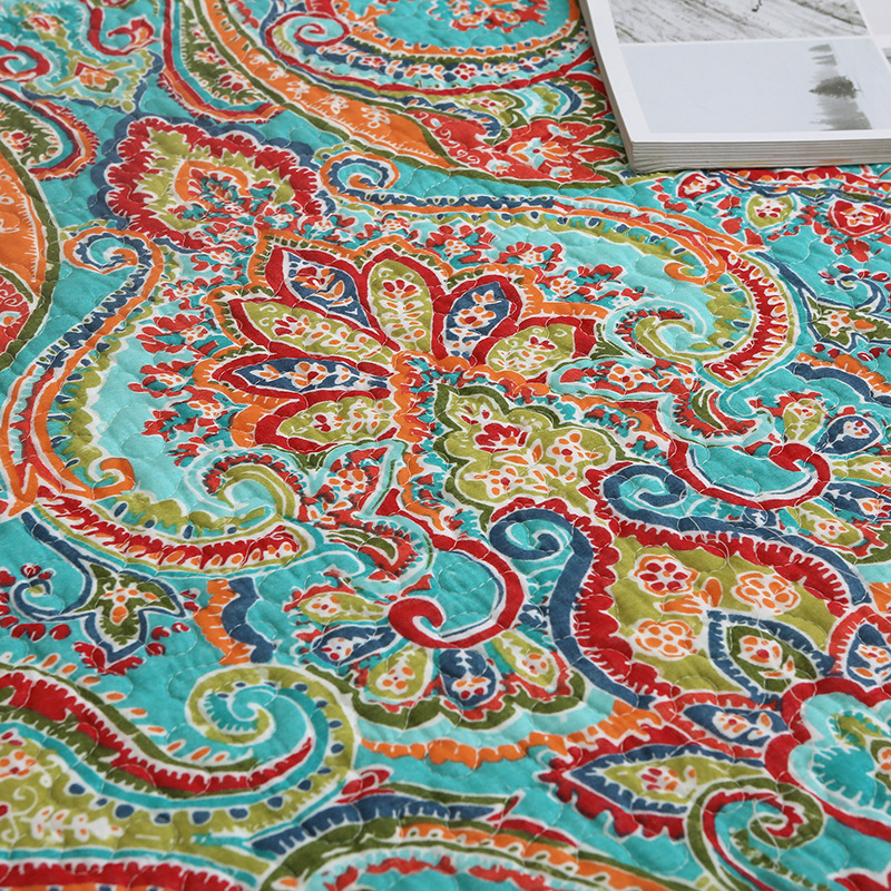 Couette en coton délavé à fleurs de style américain, couette en coton pur, housse de lit pastorale, ensemble de trois pièces, couette imprimée d'été fraîche et respirante avec climatisation_voghion.com