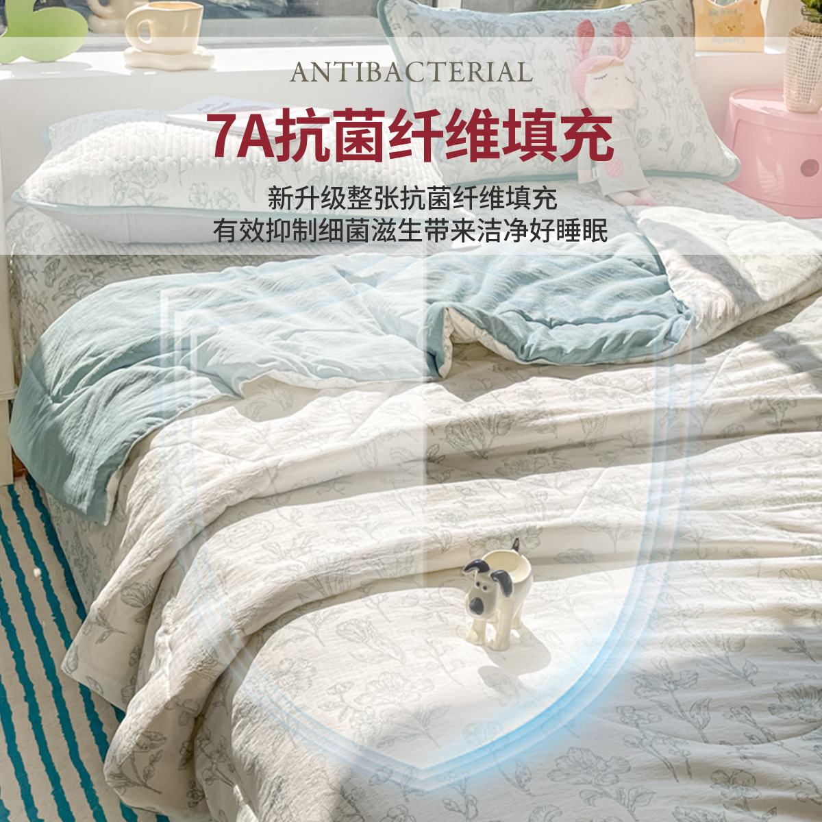 Edredón de verano antibacteriano de hilo de doble capa edredón de aire acondicionado verano 2025 nuevo juego de edredón fresco de verano lavable a máquina de cuatro piezas