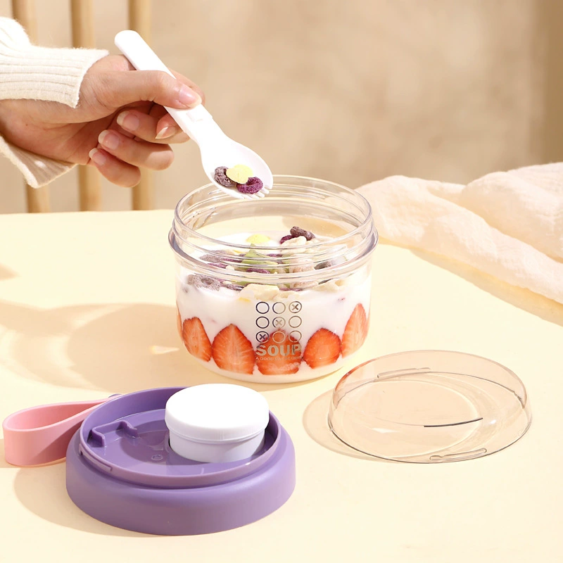 Salad cup oatmeal cup portable student breakfast cup sealed leakproof milk cup with lid spoon high-value soft glue carry handle