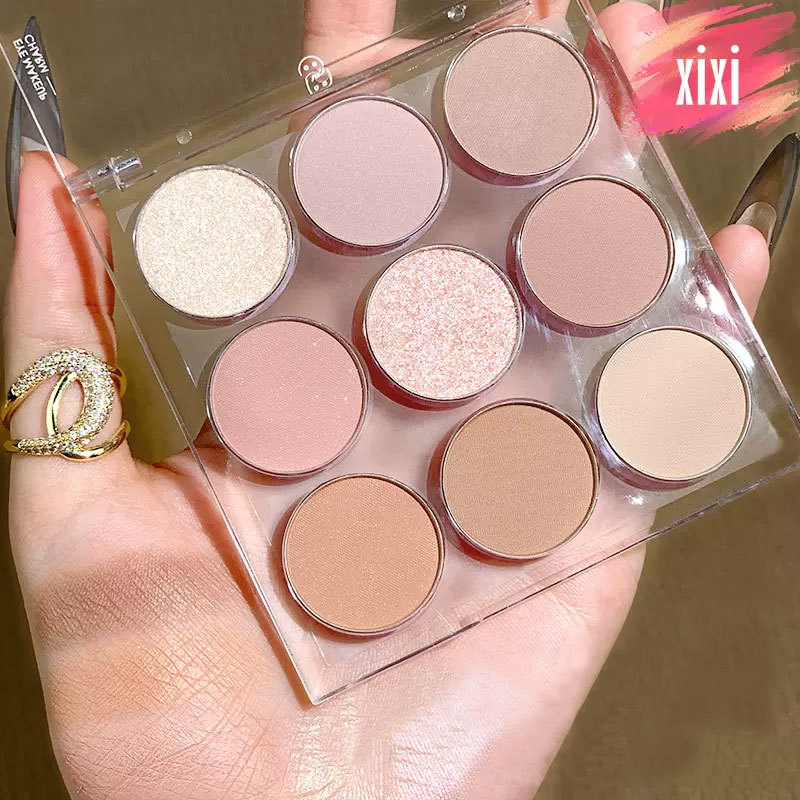 xixi九色眼影盘全透明纯欲奶茶大地色珠光哑光闪粉亮片学生党平价