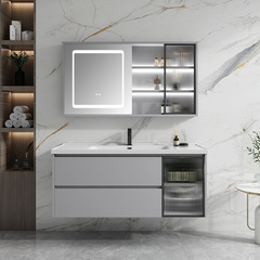 Gu Zhi Bathroom Solid Wood Bathroom Cabinet Combination Ceramic Integrated Basin Smart Vanity Mirror Cabinet Wall-Mounted Washbasin