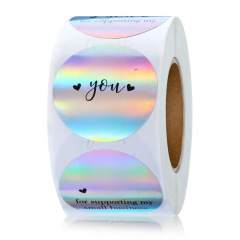 500/卷3.8/2.5厘米卷裝彩虹鐳射感謝購買商業裝飾不乾膠貼紙標籤