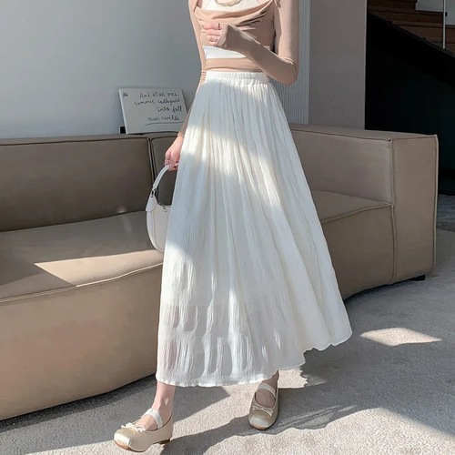 Summer Pleated Half-Body Skirt 2025 High-Waisted Pleated Skirt Large Swing Umbrella Skirt Mid-Length Fashion Sheer Dress