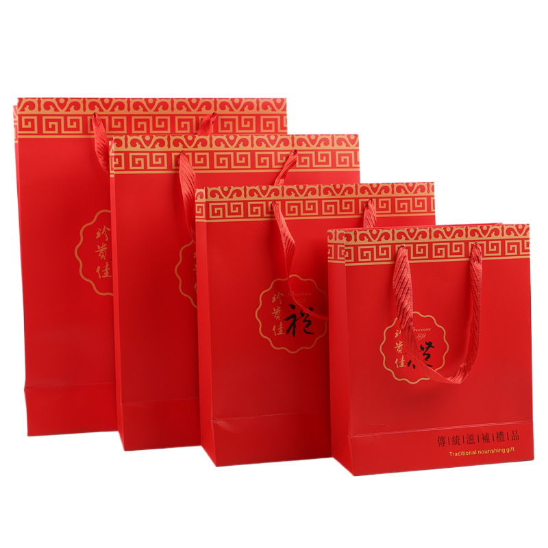 新款通用喜庆名贵礼品手提袋滋补品送礼纸袋虫草燕窝鱼胶礼品袋子