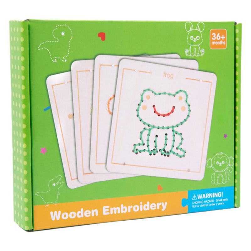 Nuevo juego de bordado de cuerda de madera Educación temprana para niños Ayudas didácticas Montessori Variedad de formas Tablero de hilo Juguetes al por mayor