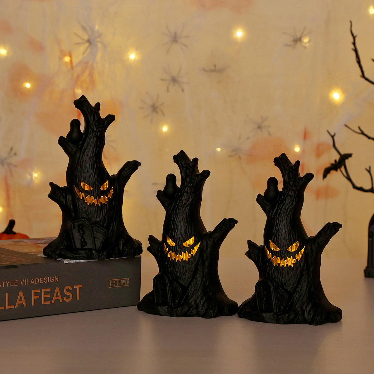 Transfronterizo venta caliente Halloween lámpara de calabaza fantasma decorativa mucosas de rostros LED vela electrónica diseño de props