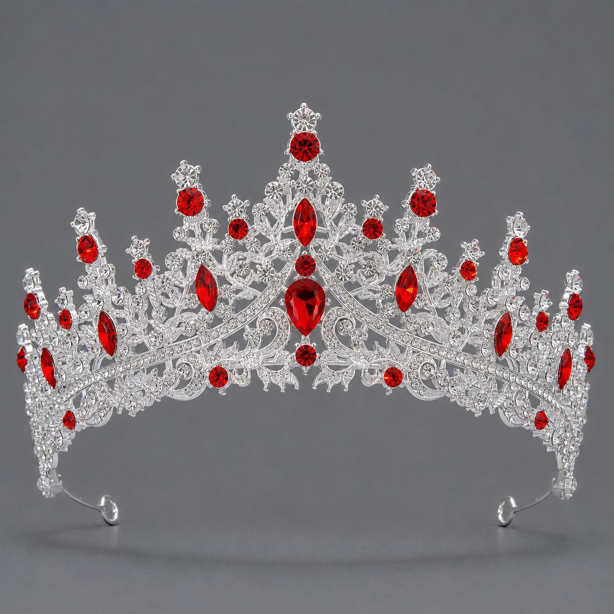 Corona Barroca Retro con Cristales Rojos de Aleación y Cristal Rojo, Acabado galvanizado, para desfiles, bodas y fiestas image 13