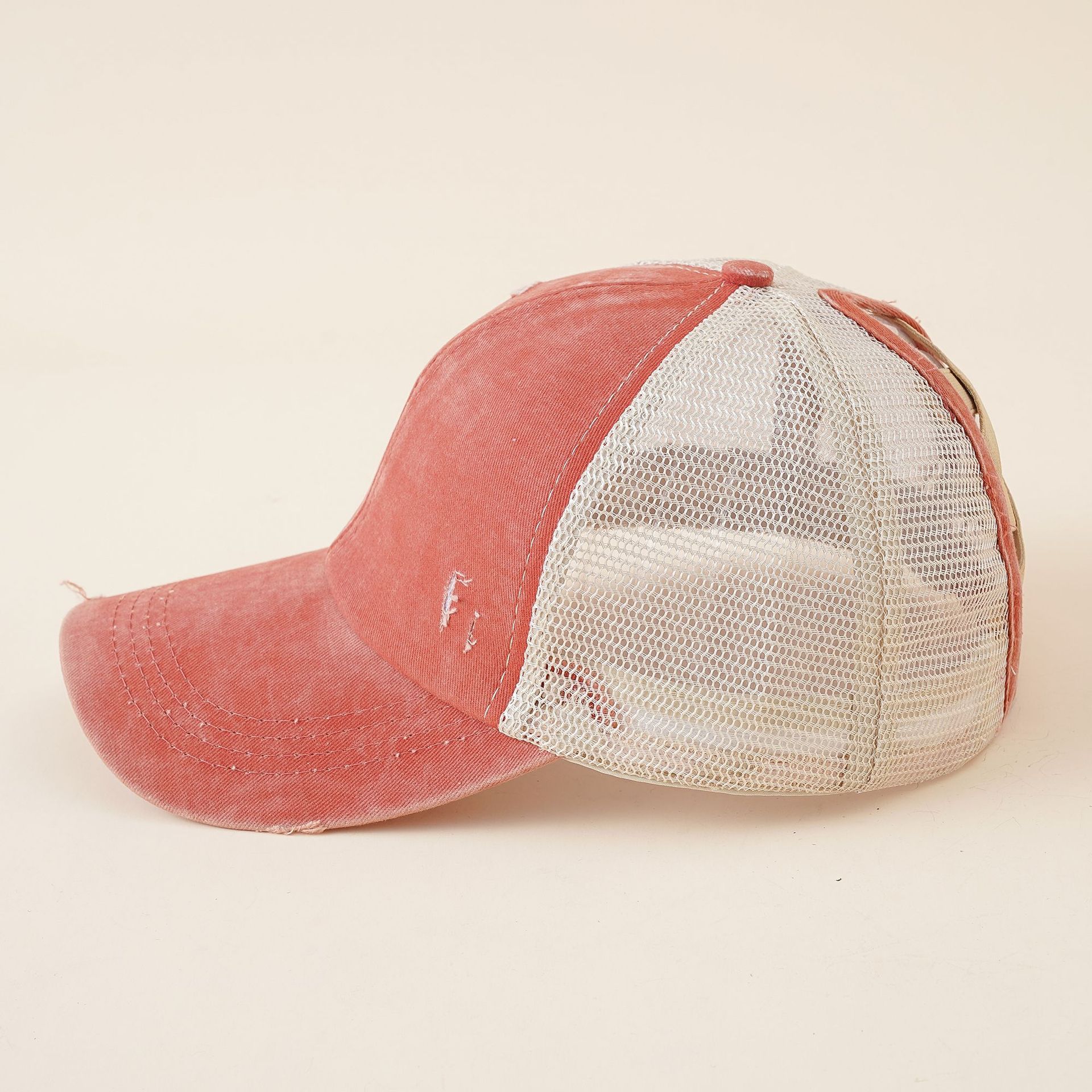 Las nuevas mujeres de cola de caballo agujero lavado de algodón gorra de béisbol verano transpirable malla al aire libre enarboló tapa cúpula