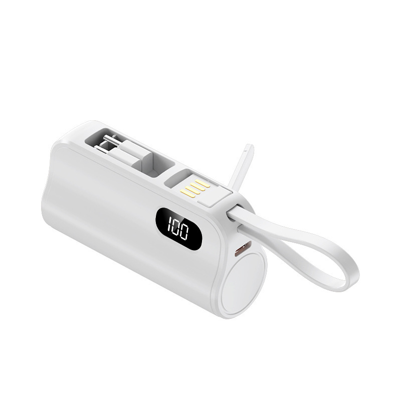 クロスボーダーミニパワーバンク 5000 mAh コンパクトでポータブル、カスタマイズされたロゴが付いているケーブルモバイル電源テールプラグが付属しています|undefined
