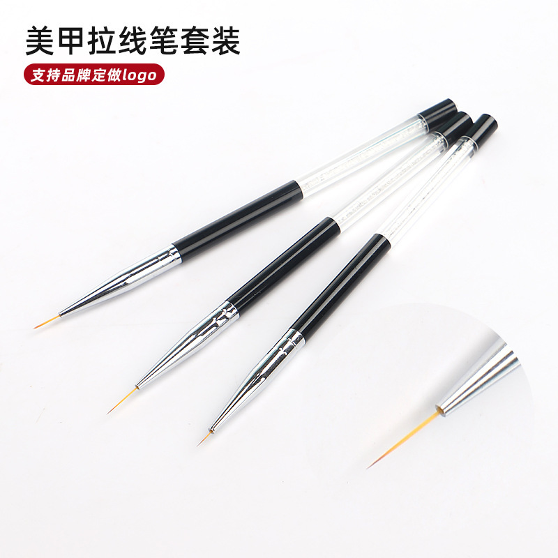 Factory wholesale pull line pen 3 sets of black and white crystal drill pipe nail art special fine pull line painting line pen Factory wholesale pull line pen 3 sets of black and white crystal drill pipe nail art special fine pull line painting line pen