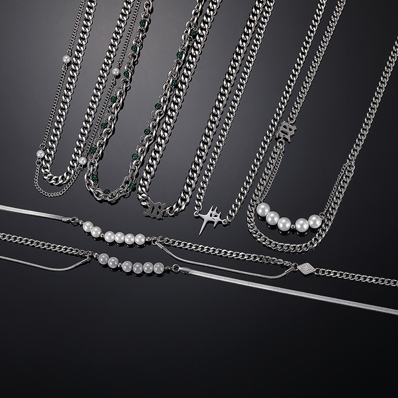 Fashion Geometric Titanium Steel Polishing Layered Necklaces 1 Piece