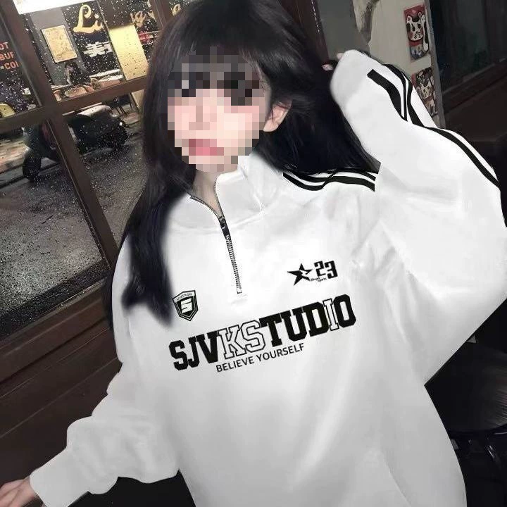 Spring thin sweatshirt with zipper, with a zipper, oversize, American style