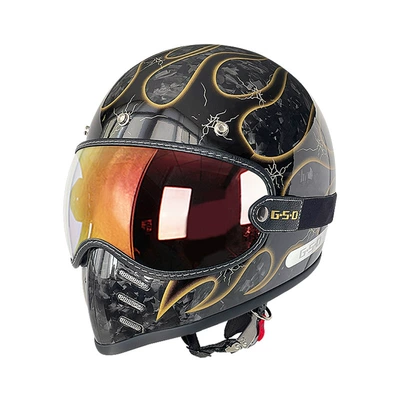 Motosiklet kaskı (dəbilqə) – Helmet 3C - black-segment-forged-gold-flame-color-mirror-m55-56