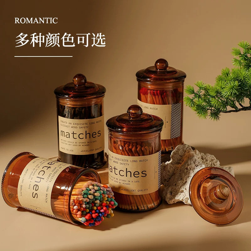 Long matches specifically designed for scented candles, 10cm extended length, packaged in a bottle, with a refined, antique-style design Long matches specifically designed for scented candles, 10cm extended length, packaged in a bottle, with a refined, antique-style design