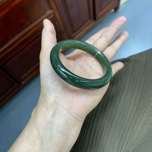 Jin Yu Tang Xinjiang Hetian Jade Exquisite Hetian Jade Deep Lake Water Green Bracelet Oil Green Structure Exquisite Oily