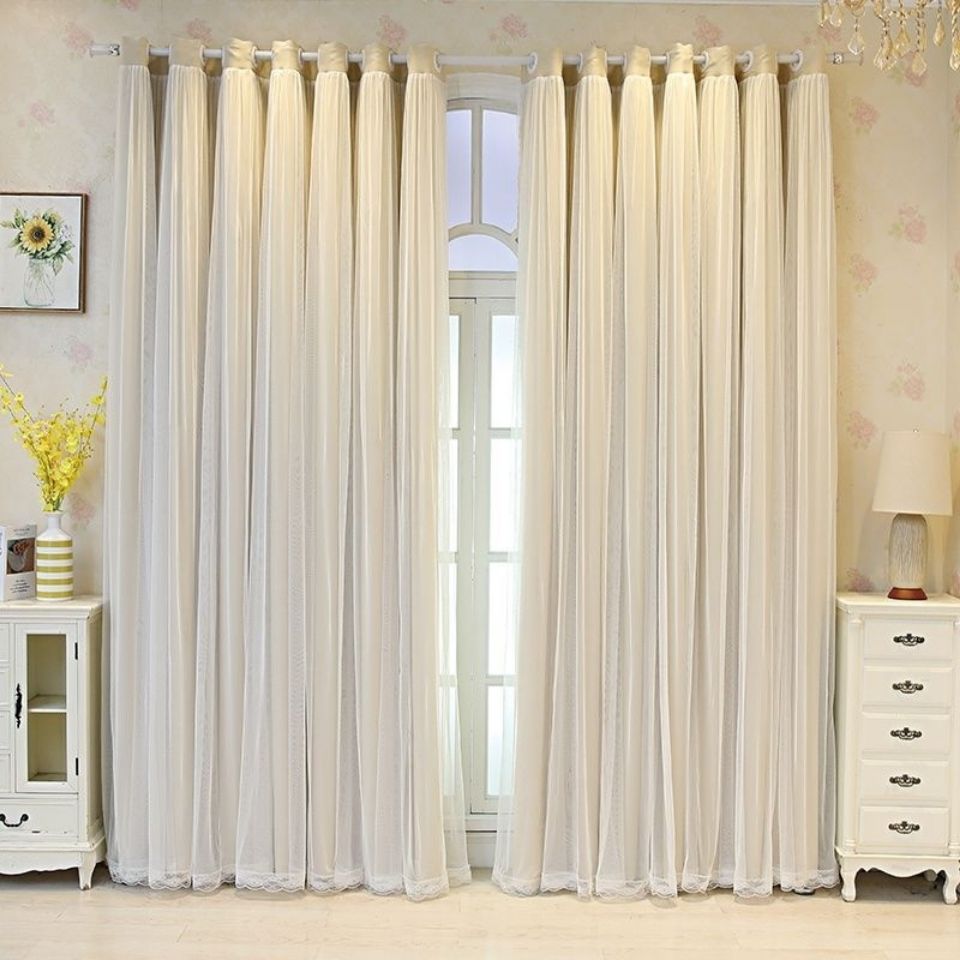 网红窗帘直播双层遮光背景窗帘布纱一体少女心公主房卧室客厅批发