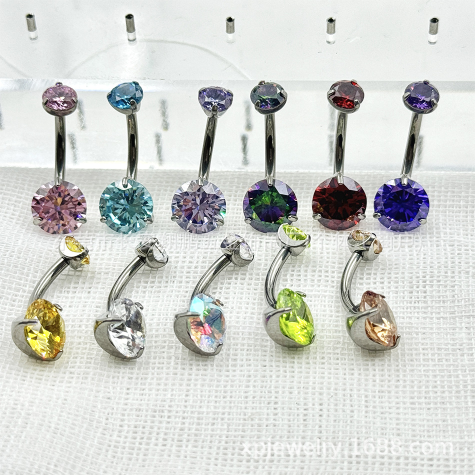 G23チタン合金三爪二頭ジルコン内ねじ臍釘F136超フラッシュ円形ジルコニウム内歯臍環チタン