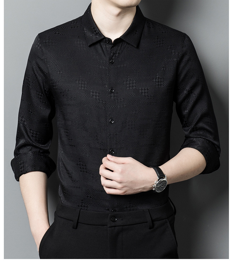 Áo sơ mi nam dài tay lụa tơ tằm cao cấp họa tiết jacquard không cần ủi — CS13 trắng chi tiết 13