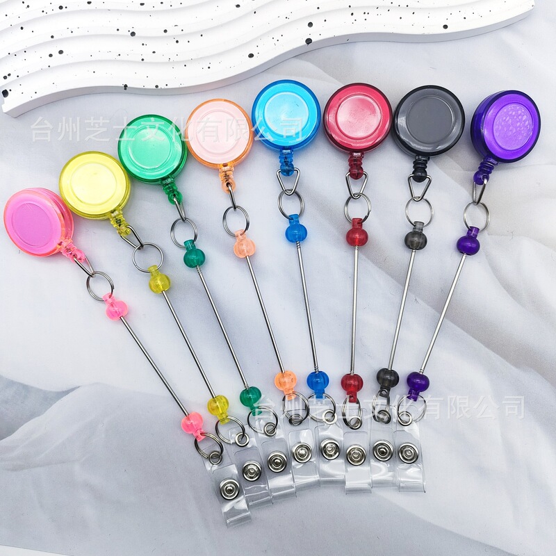 DIY Beaded Easy Pull Buckle Transparent Color Beaded Badge Keychain Beaded Badge Work Card Easy Pull Buckle Labeling